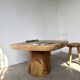 Organic brutalist coffee table in solid cedar, trunk pedestal, 1970s.