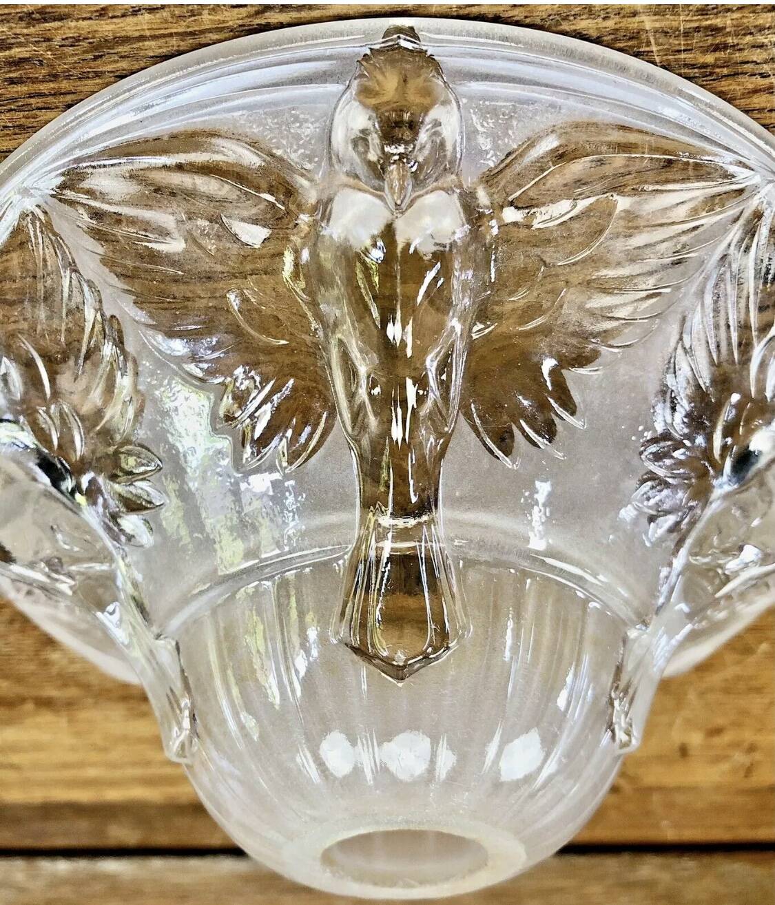 Art Deco lamp with glass tube base Petitot bird basin signed Jean Boris Lacroix