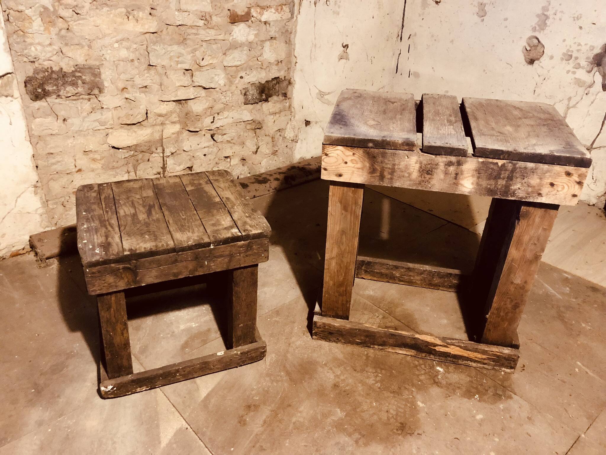 Set of 2 rustic coffee tables from the 1930s