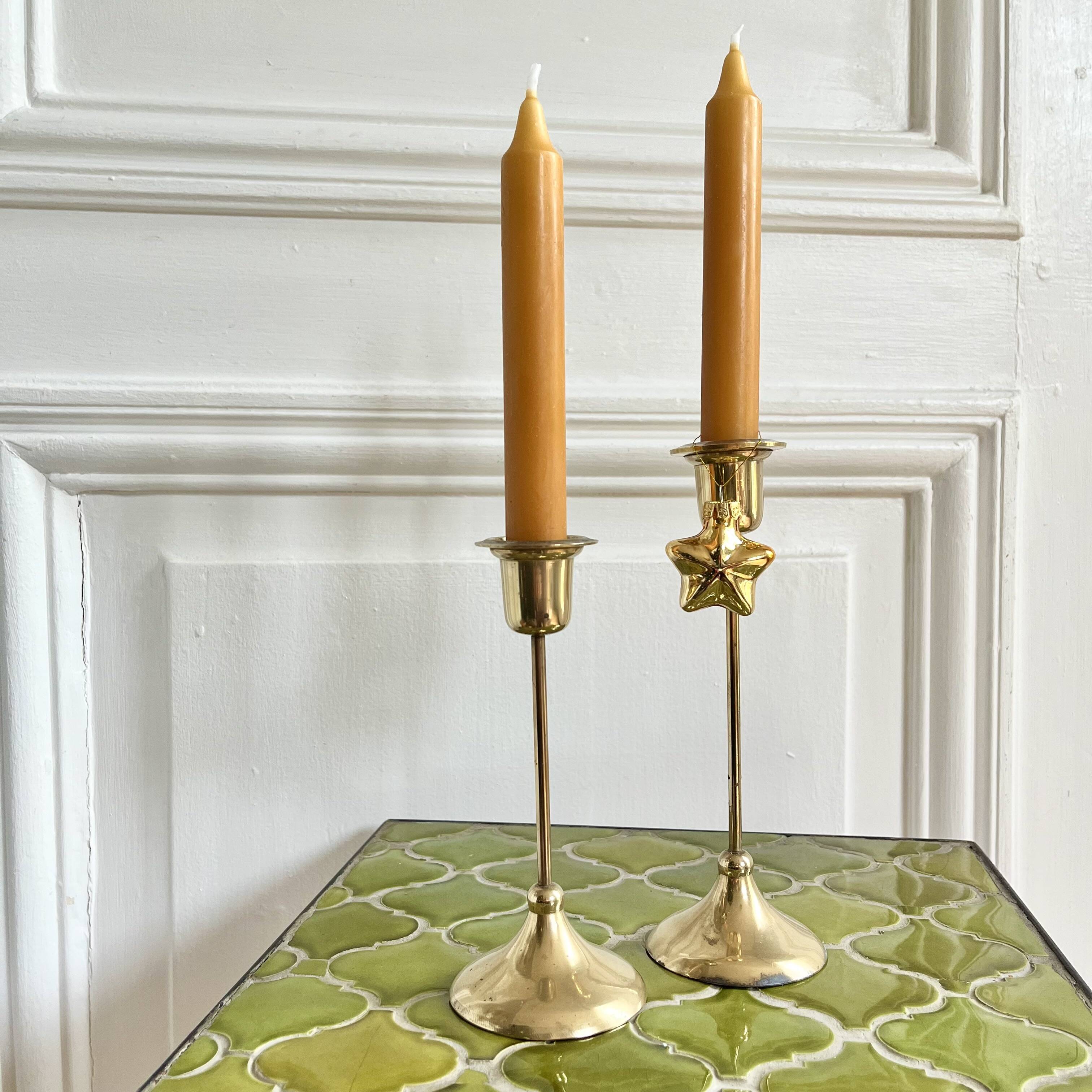 Pair of Scandinavian style brass candlesticks