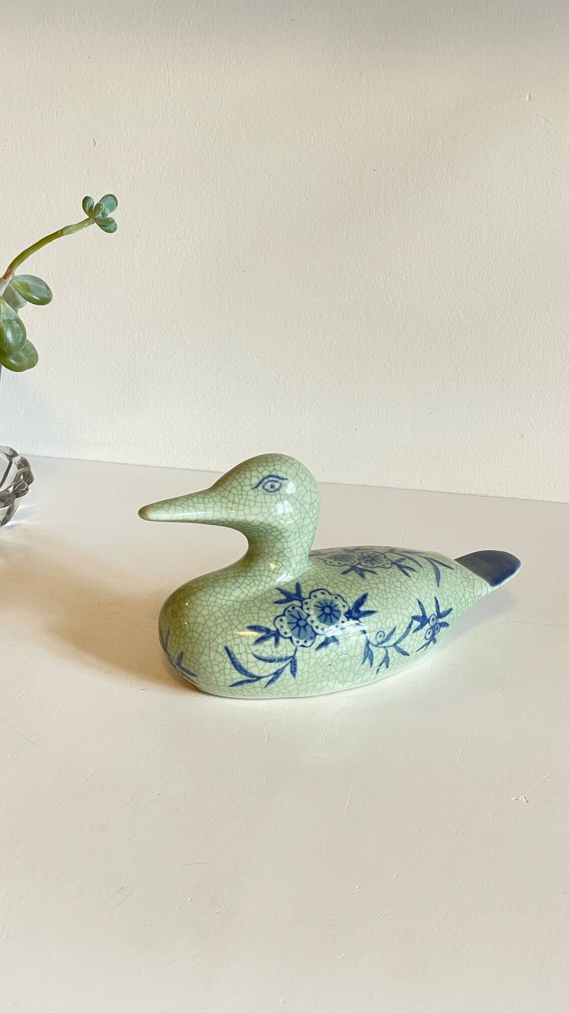 Vintage Blue Ceramic Duck