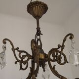 Magnificent French Antique Bronze Glass & Crystal 6 Light Cage Chandelier 4662