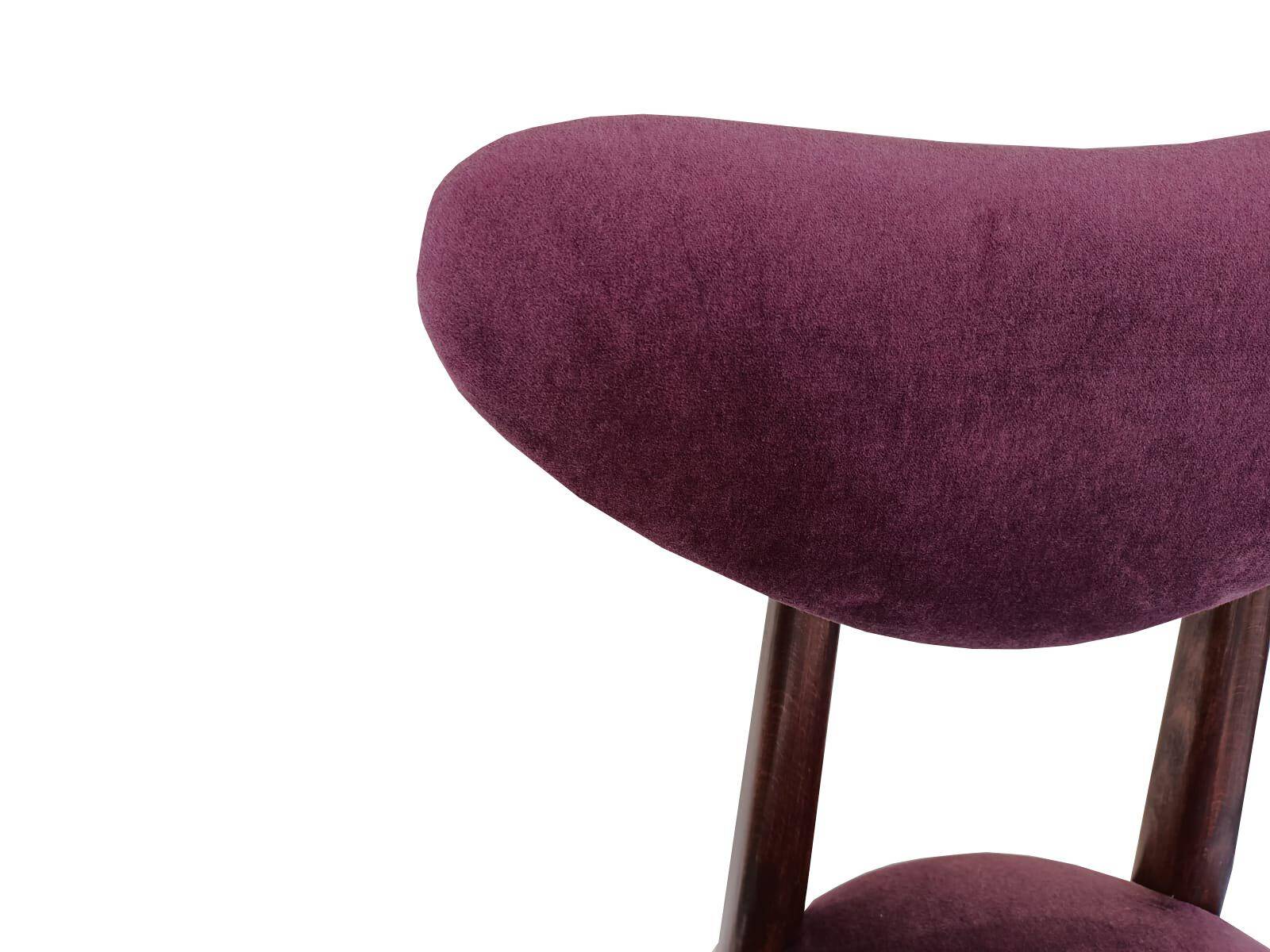 Mid-Century heart-shaped chair in plum velvet and beech wood, Poland, 1960s