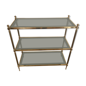 Three tier brass and glass console