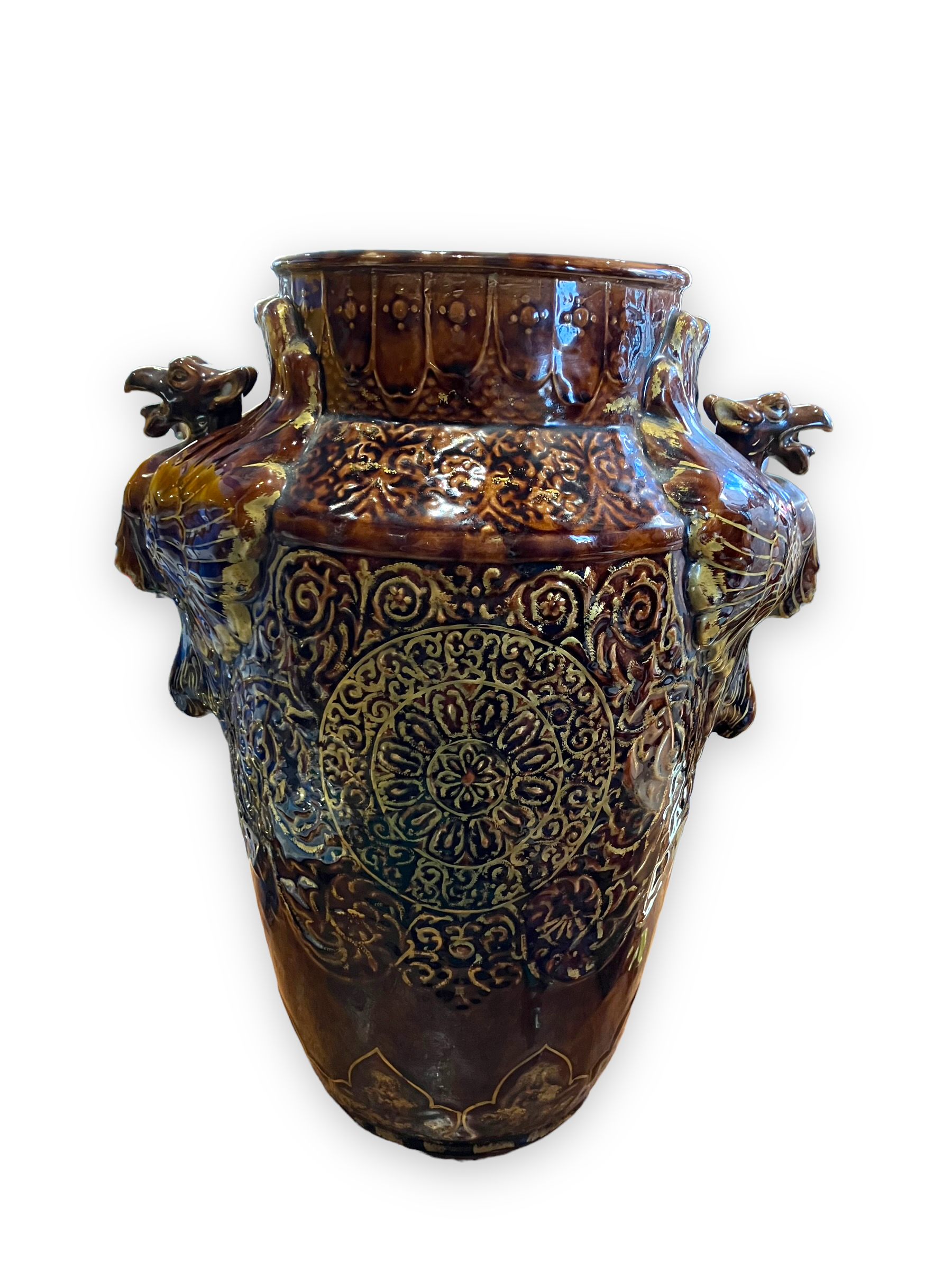 Important Longchamp Griffon vase in golden ceramic