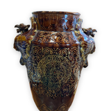 Important Longchamp Griffon vase in golden ceramic