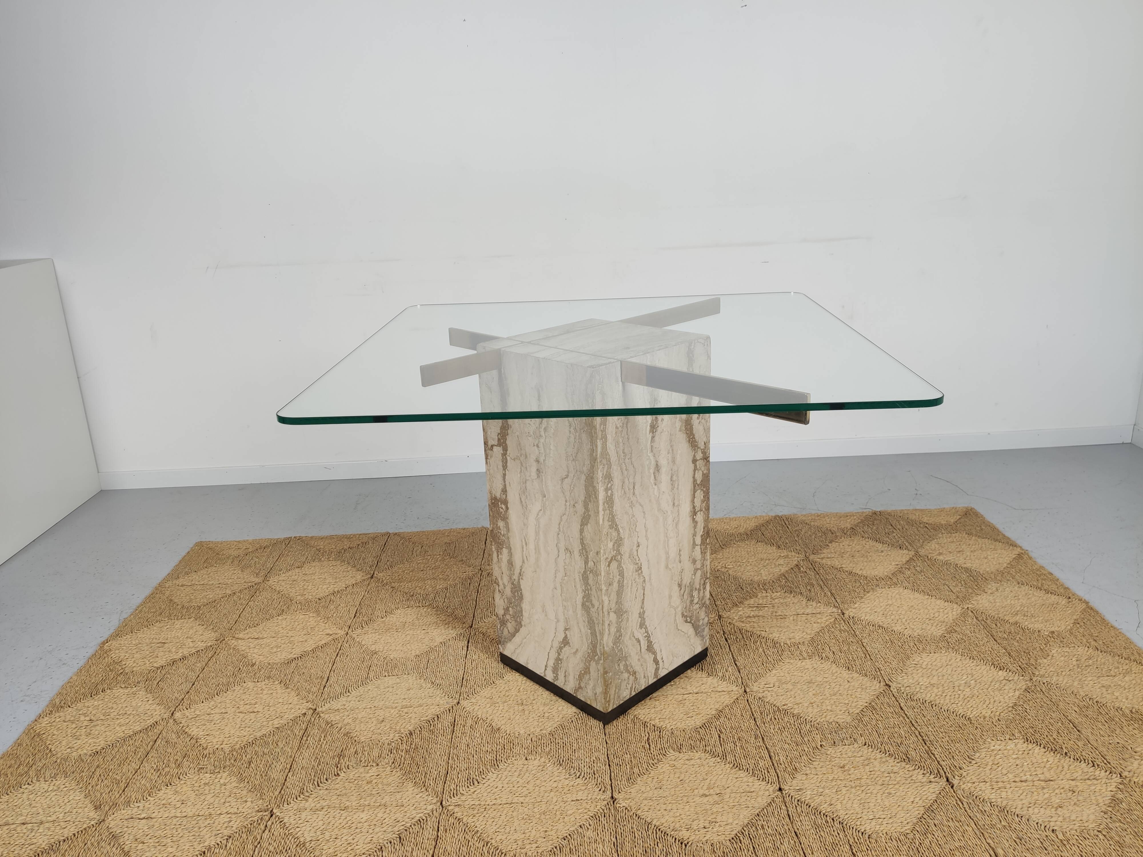 Marble and glass dining table, 80s