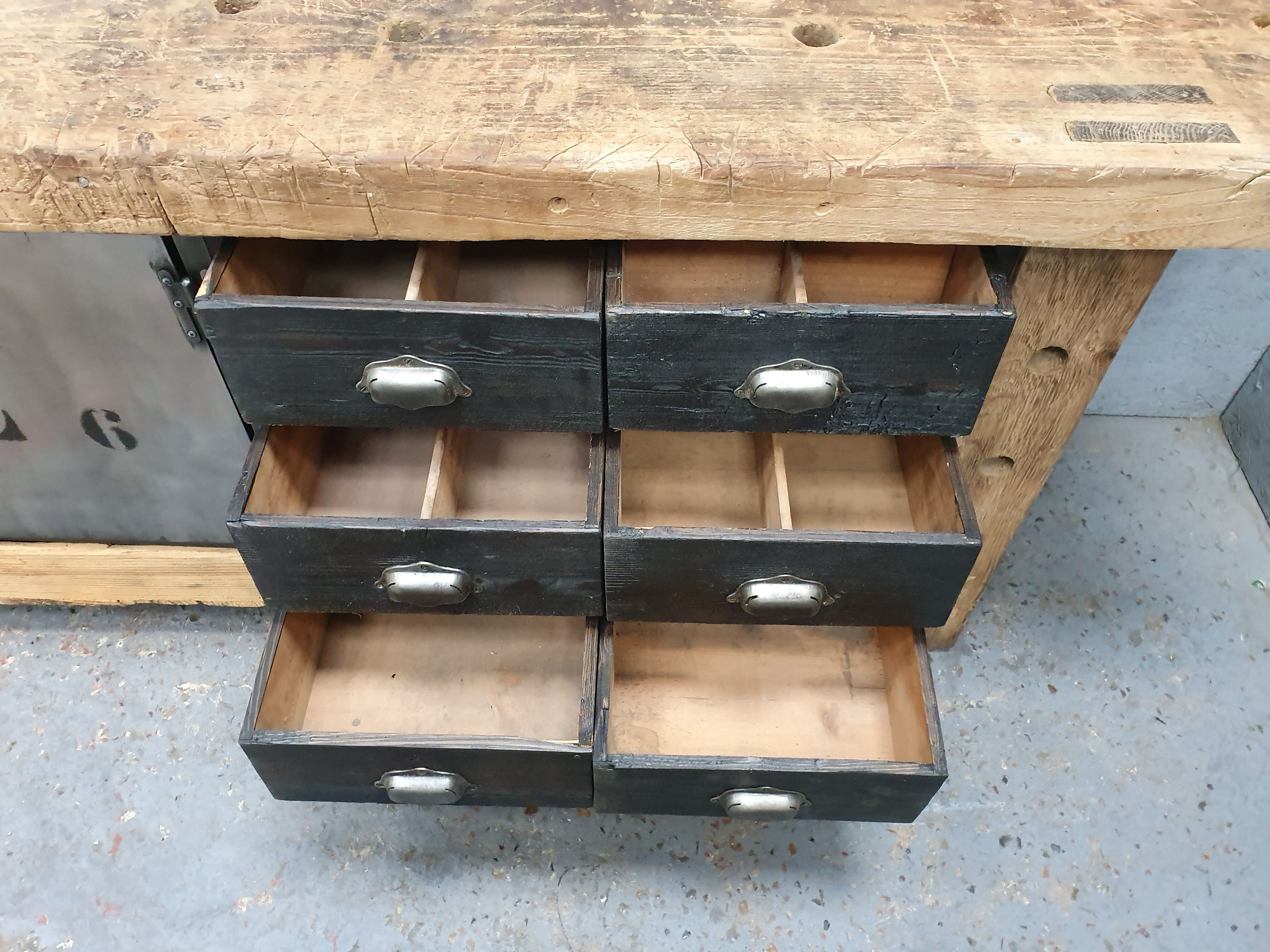 Industrial established furniture two metal doors and 6 wooden drawers