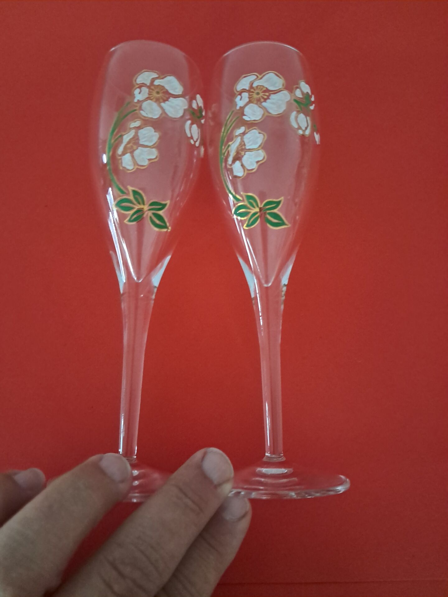 2 champagne flutes Perrier Jouet from the 1980s