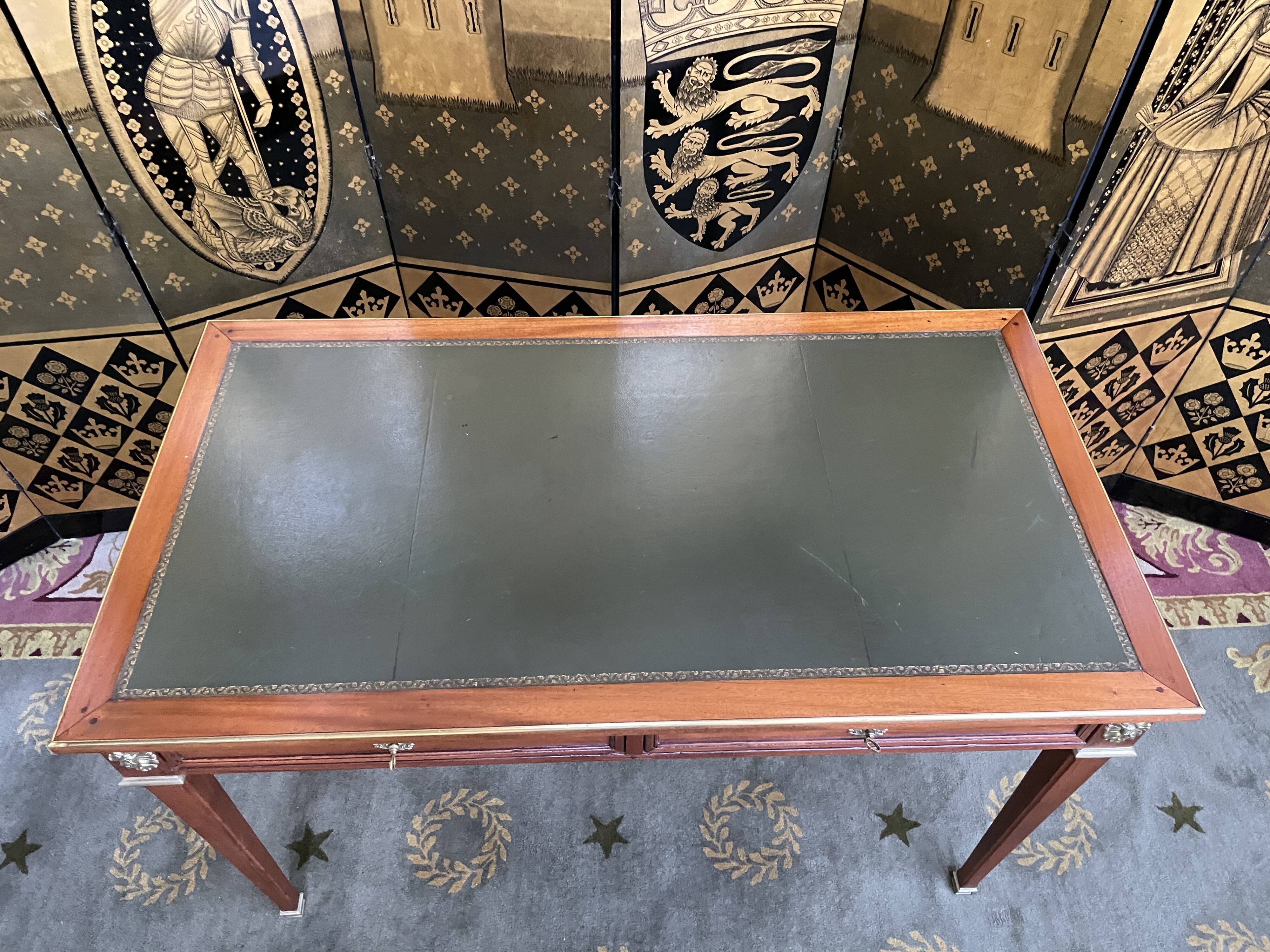 Flat desk in mahogany and leather style Louis XVI restored