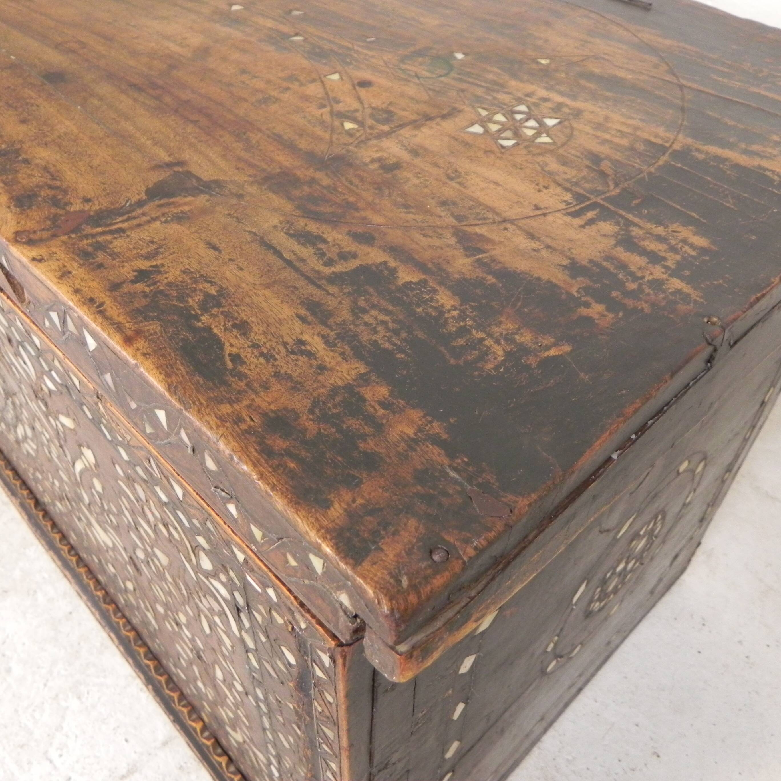 19th century Syrian wedding chest with mother of pearl inlay