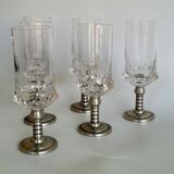Série de six verre à eau  en cristal avec le pied en étain 92°  280 ml