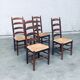 Rustic Ladder Back Oak and Rush Dining Chairs, 1960s, Set of 4