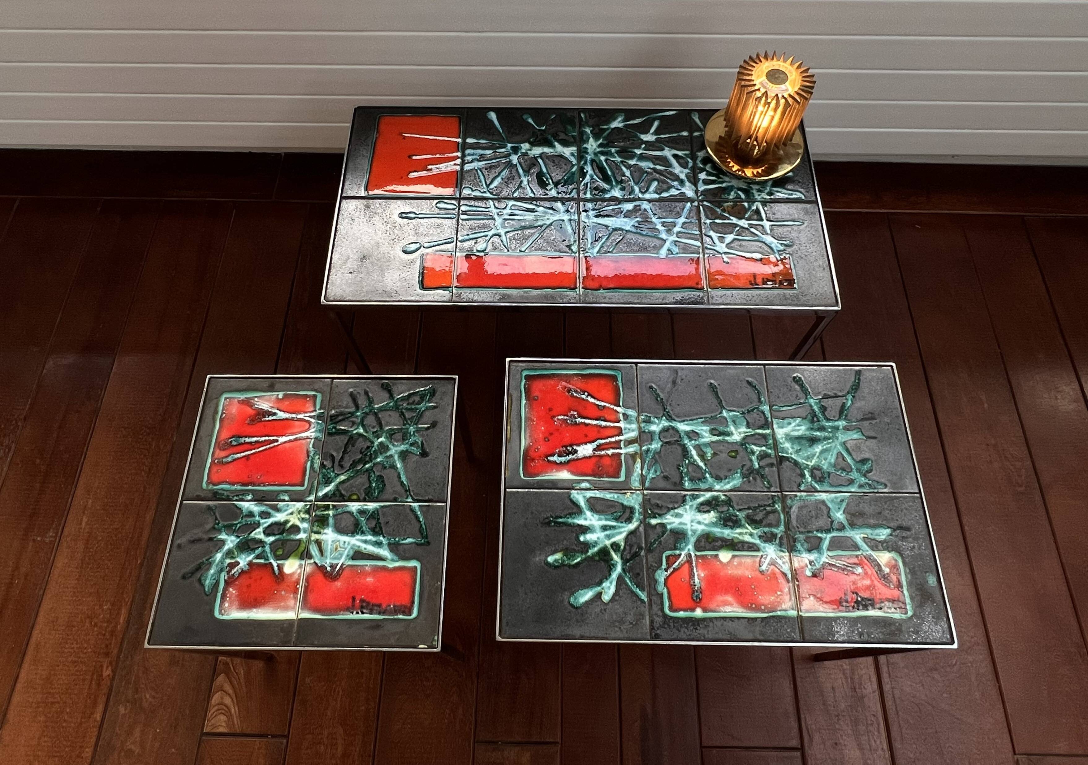 Nesting coffee tables in ceramic signed j. berlarti