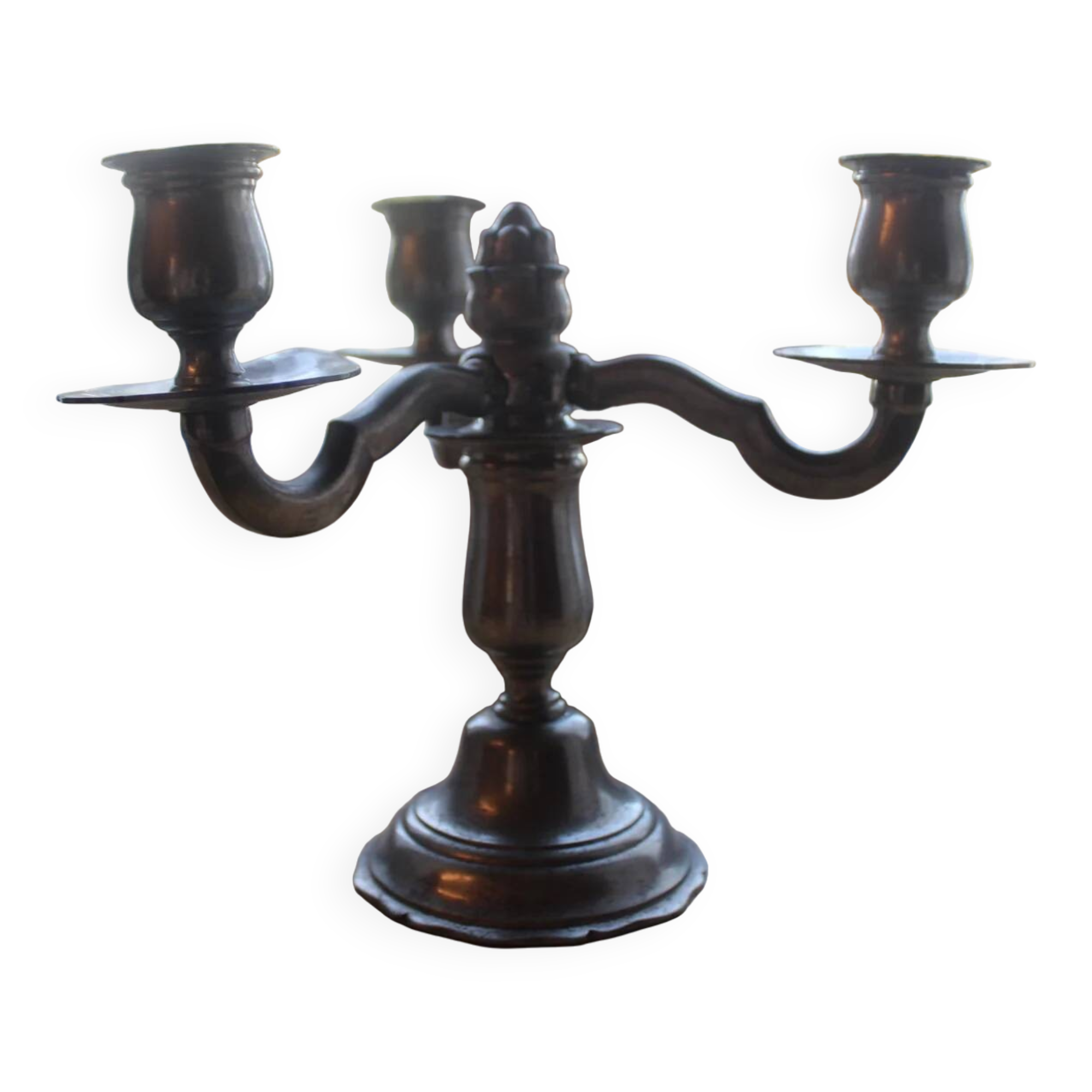 Vintage tin chandelier with 3 lights – Antique stamped candelabrum – H 20 cm