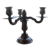 Chandelier vintage en étain à 3 feux – Candélabre ancien poinçonné – H 20 cm