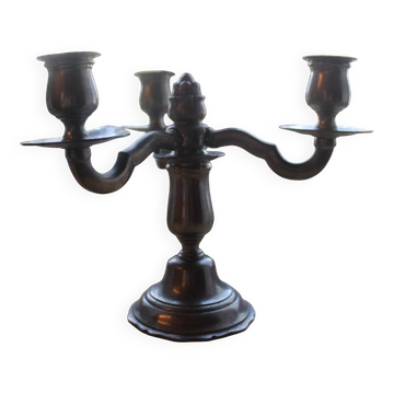 Vintage tin chandelier with 3 lights – Antique stamped candelabrum – H 20 cm