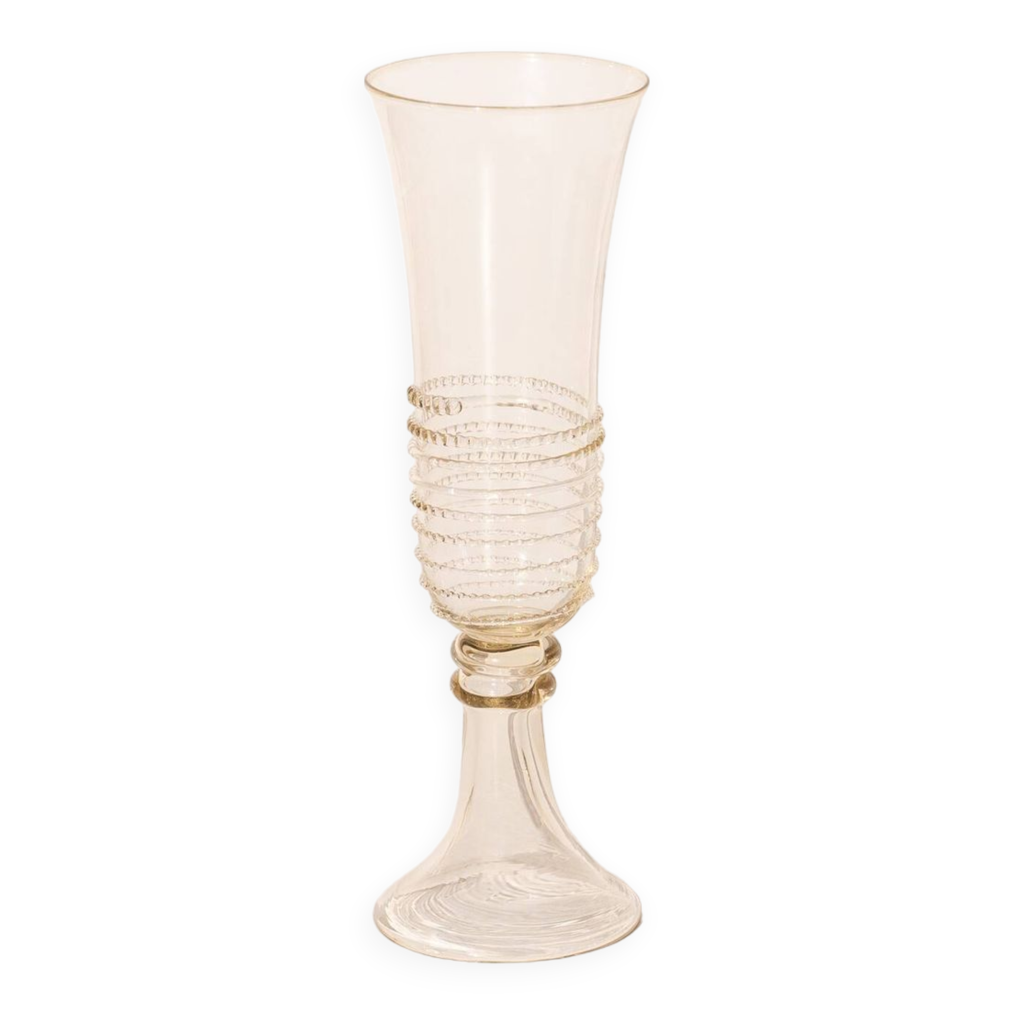 Pair of green glass champagne flutes - spiral