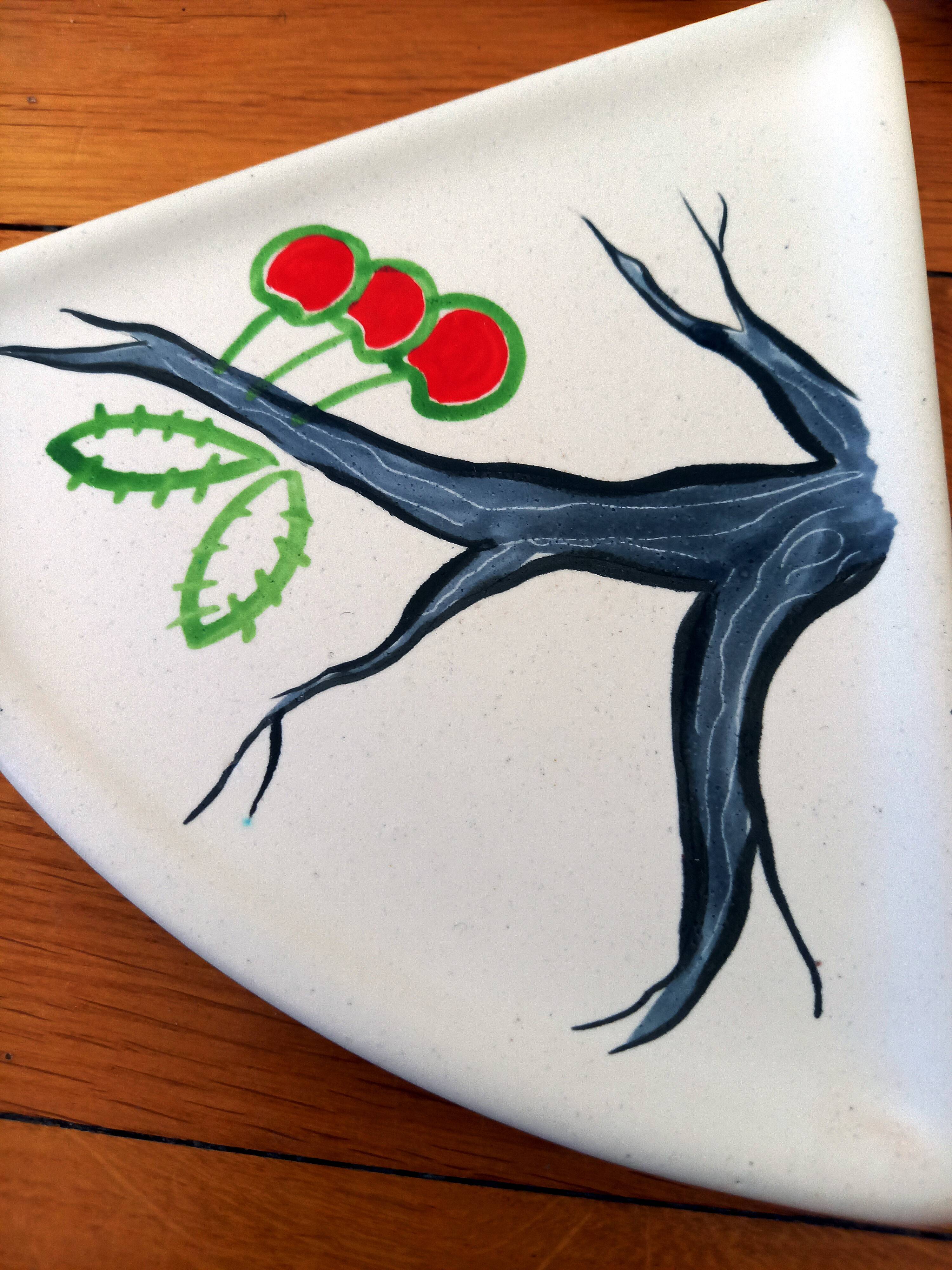 3 Flat Ceramic Bowls, Matte Glazed Terracotta, Vintage 60s