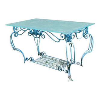 Old console table wrought iron and glass