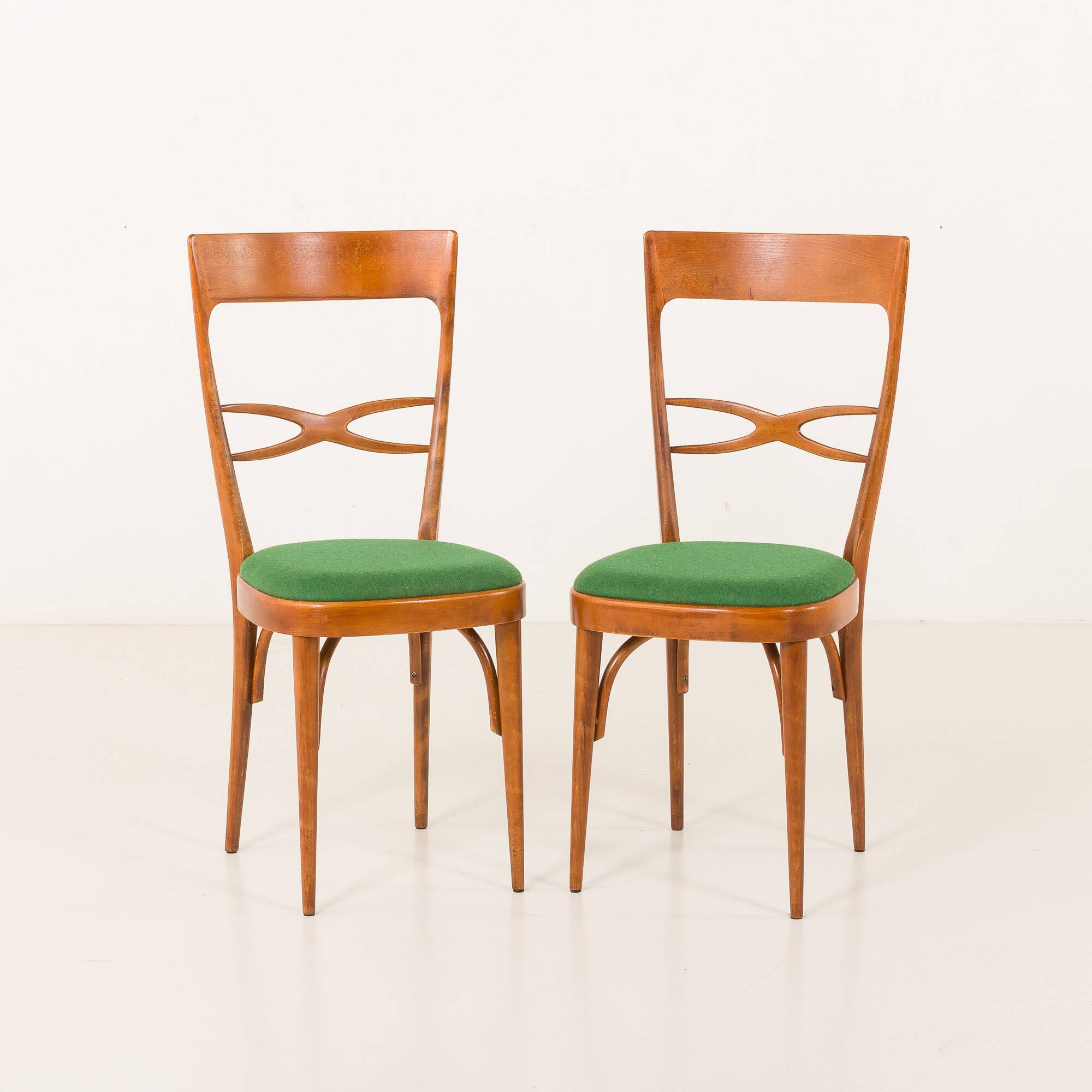 Italian mid-century chairs in walnut and wool