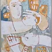 1998 "The Trio" Modernist Style Swedish Expressionist Portrait Oil Painting, Framed