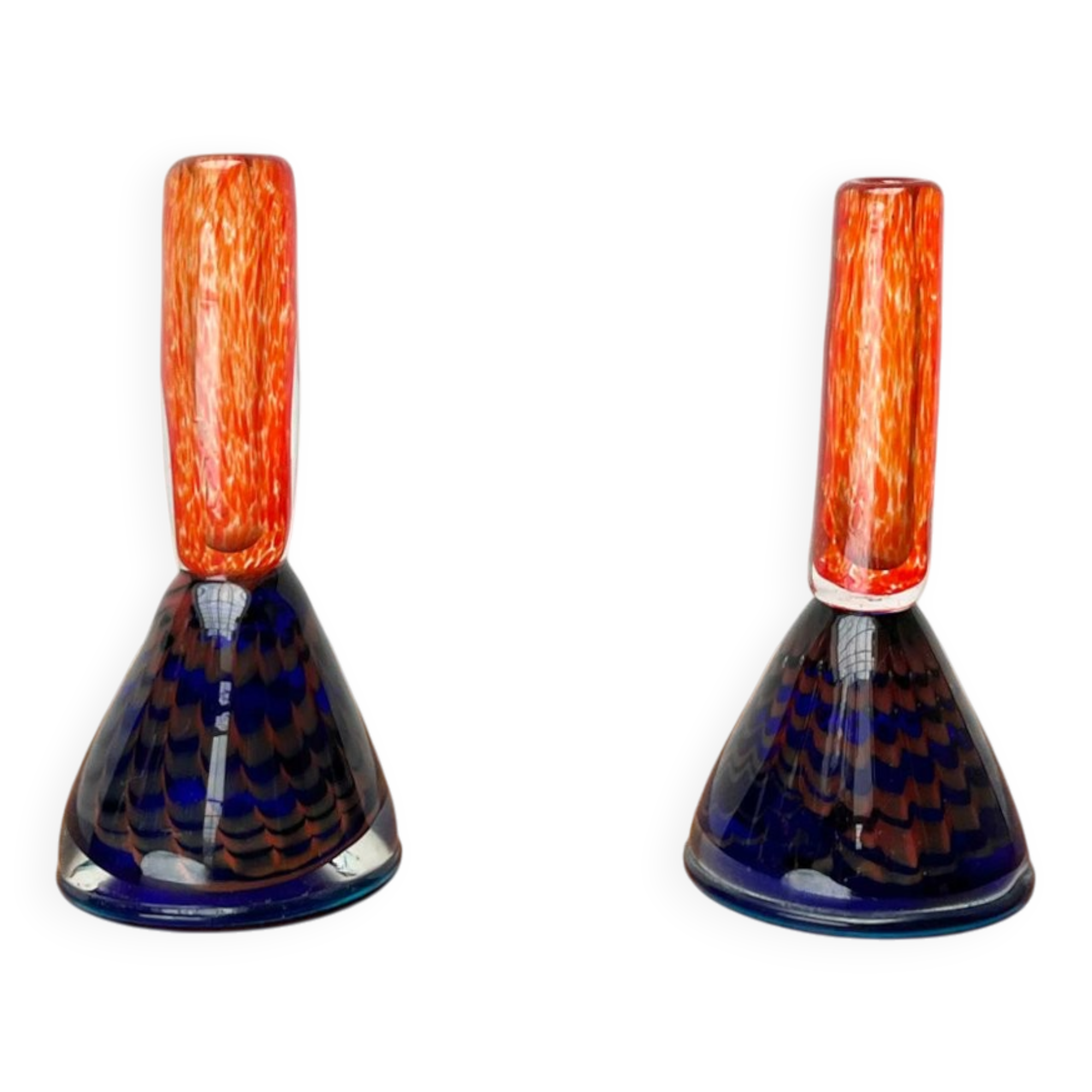 Vintage art glass candle holders, set of 2