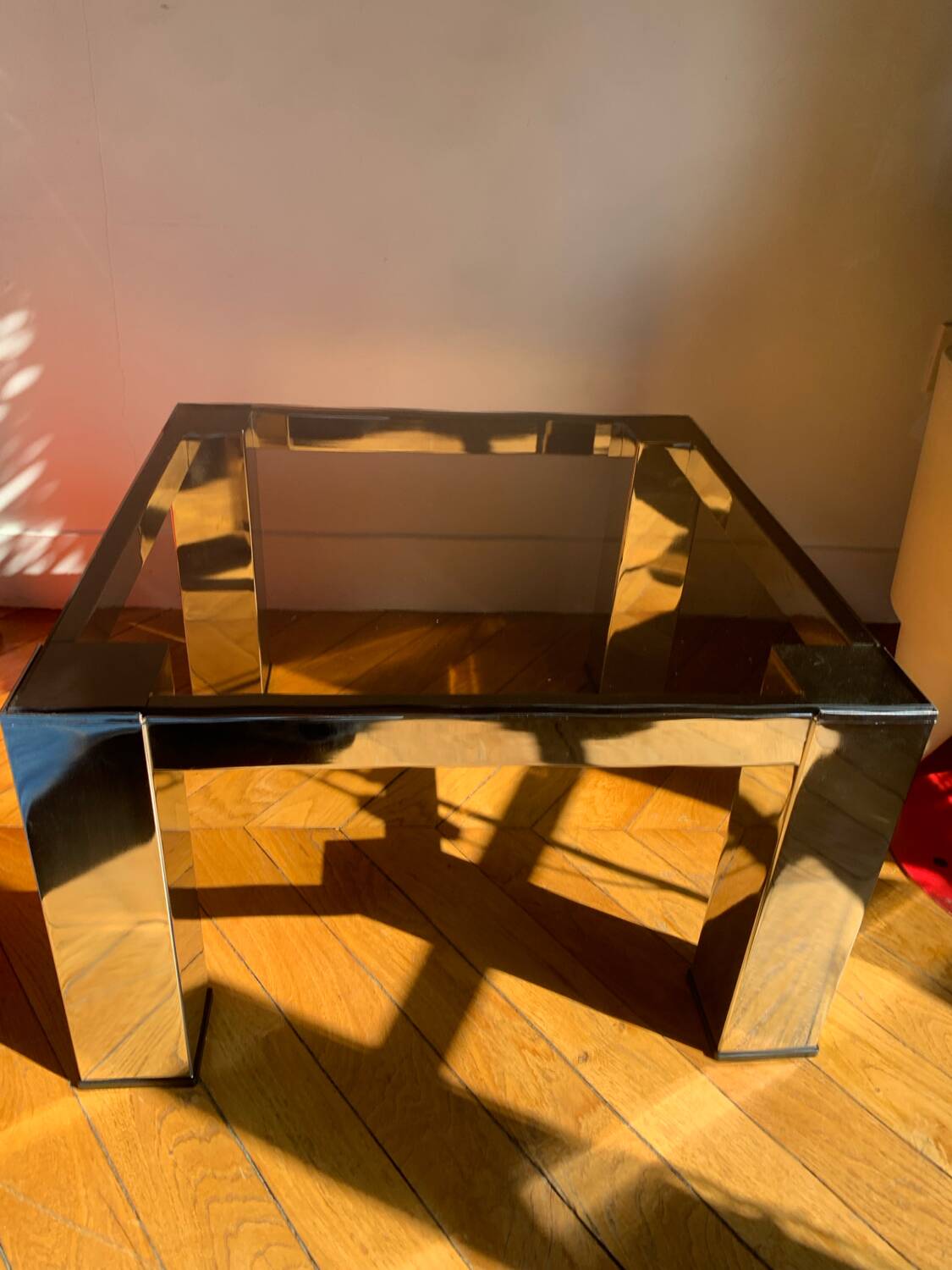 Chromed metal and smoked glass coffee table, 1980s.