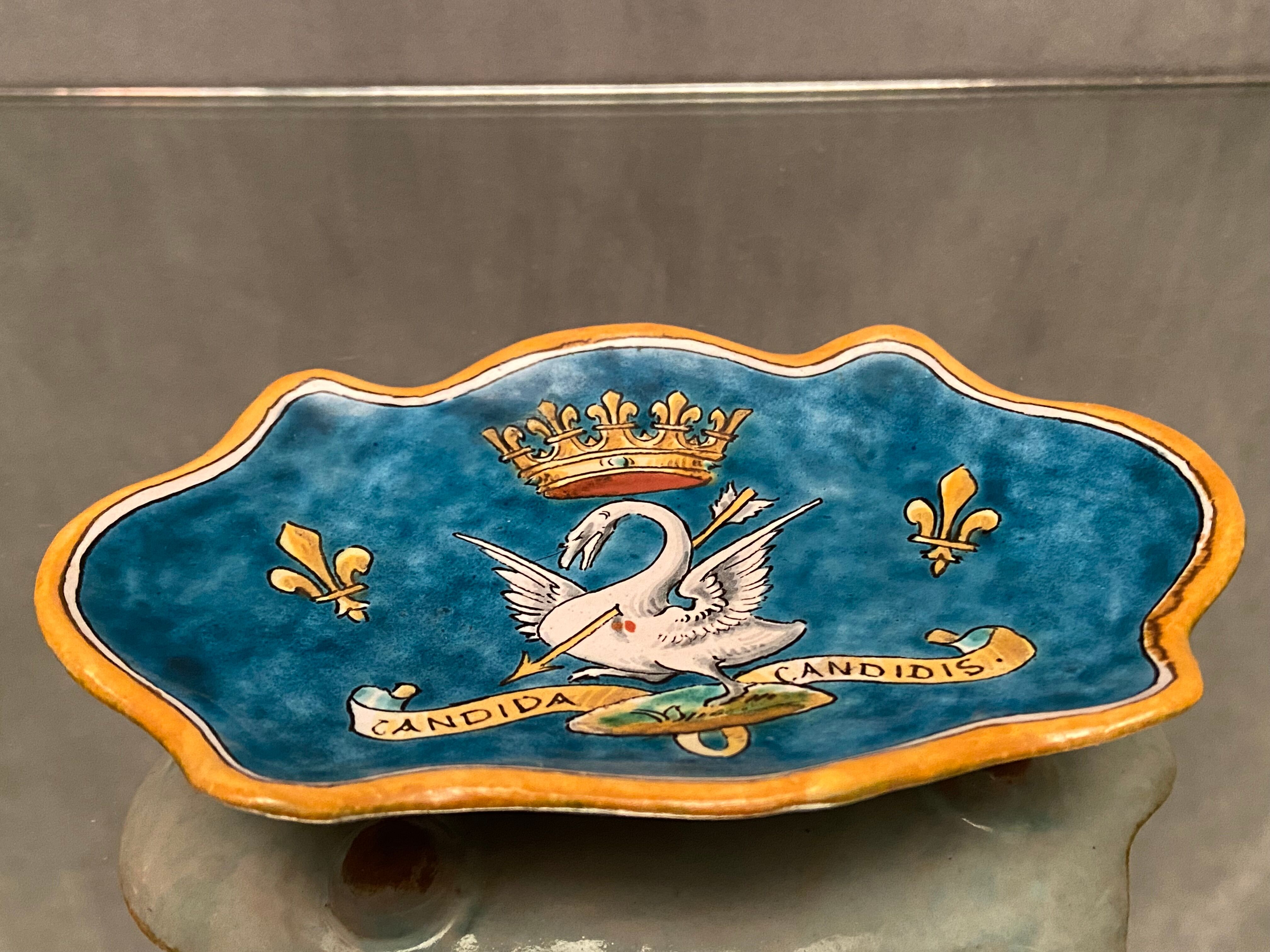 Cup decorated with swan crown fleur-de-lys earthenware by Blois Bruneau Balon