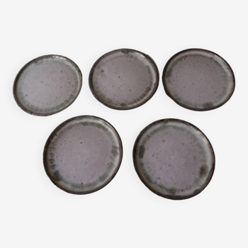 Set of 5 bluish gray enamelled stoneware dessert plates