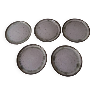 Set of 5 bluish gray enamelled stoneware dessert plates