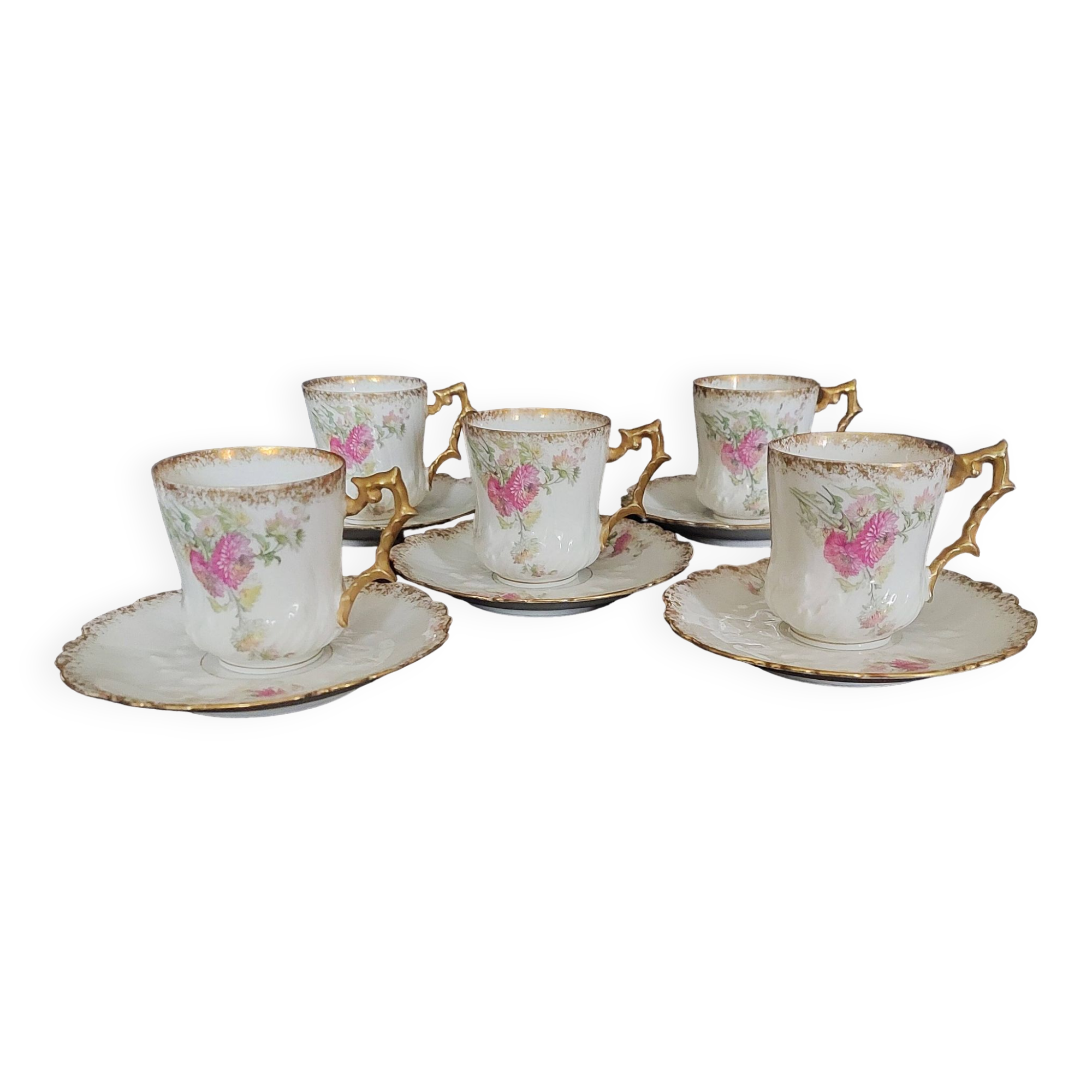 Series of five E. Bourgeois Paris porcelain coffee cups large deposit 1900