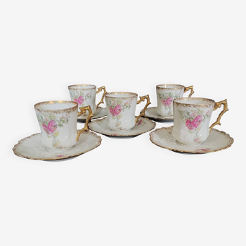 Series of five E. Bourgeois Paris porcelain coffee cups large deposit 1900