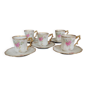 Series of five E. Bourgeois Paris porcelain coffee cups large deposit 1900