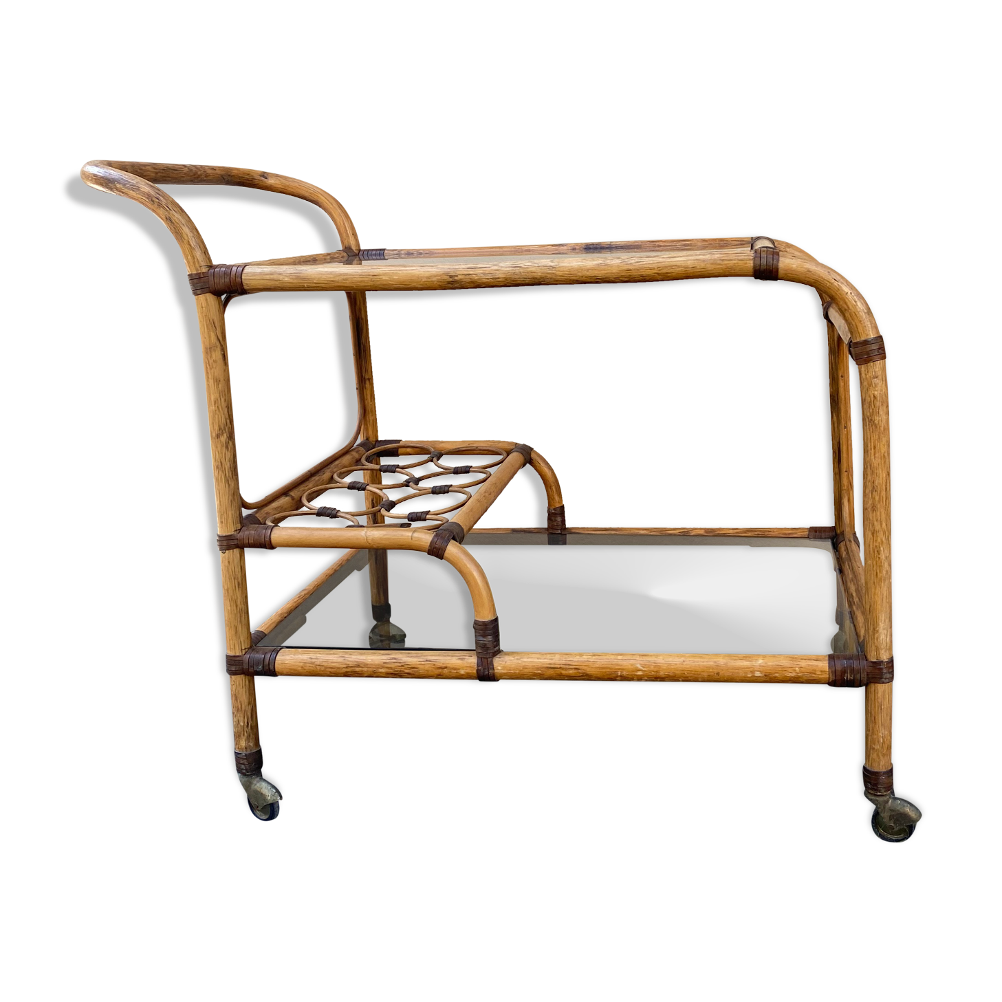 Vintage rattan wheel bar