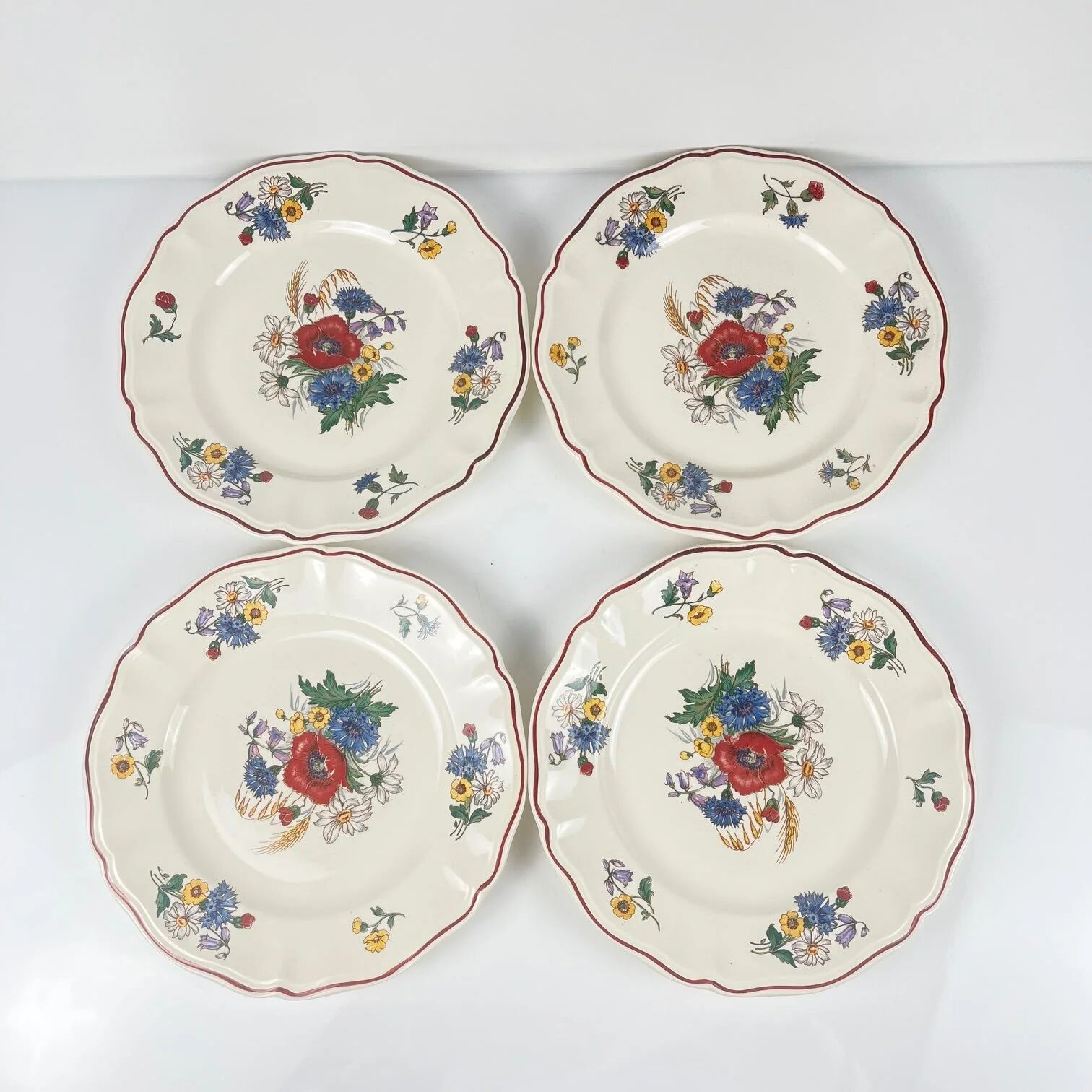 Set of 4 flat plates "Agreste", Sarreguemines, first half of the 20th century.