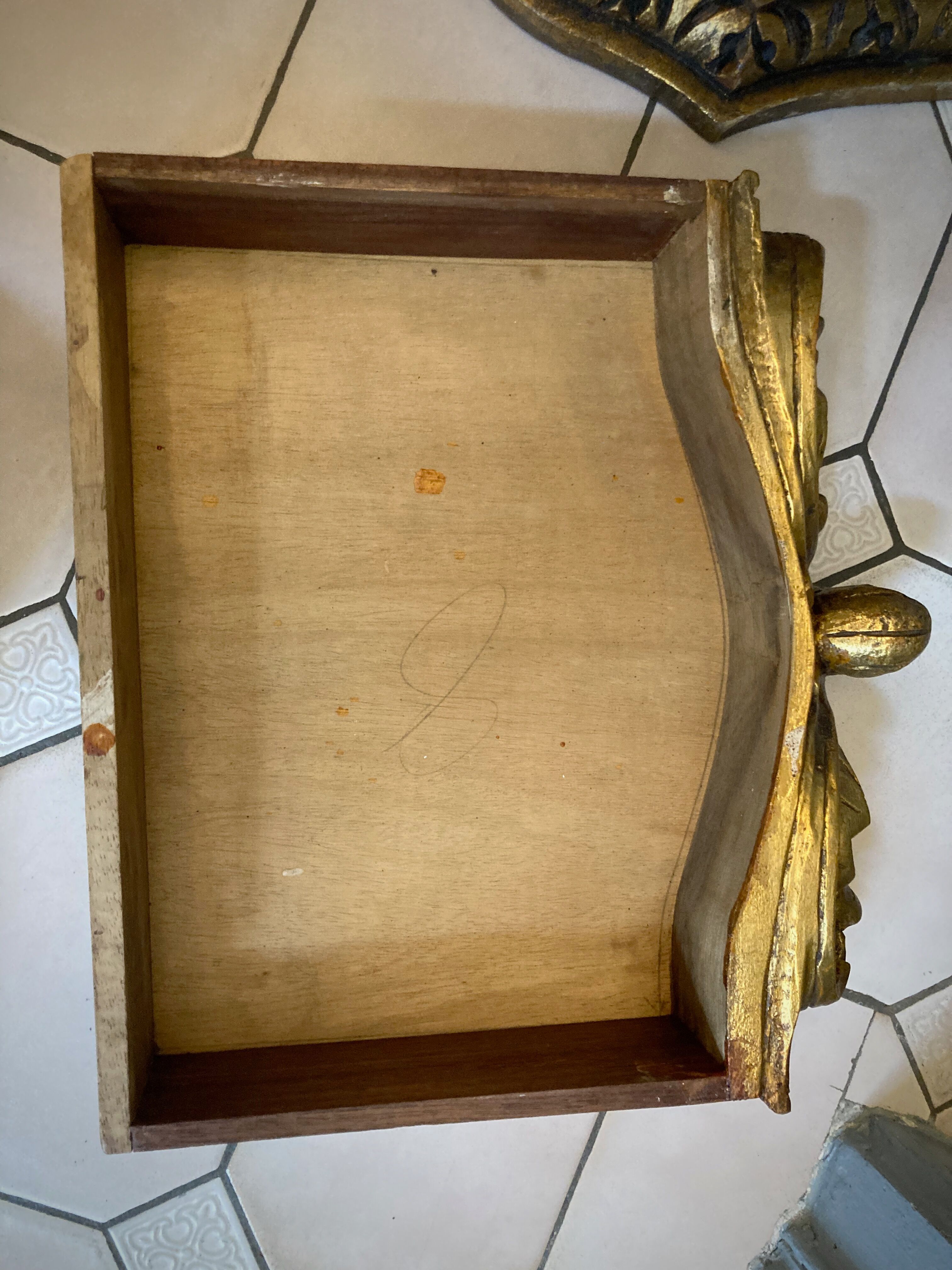 Carved wooden and marble console