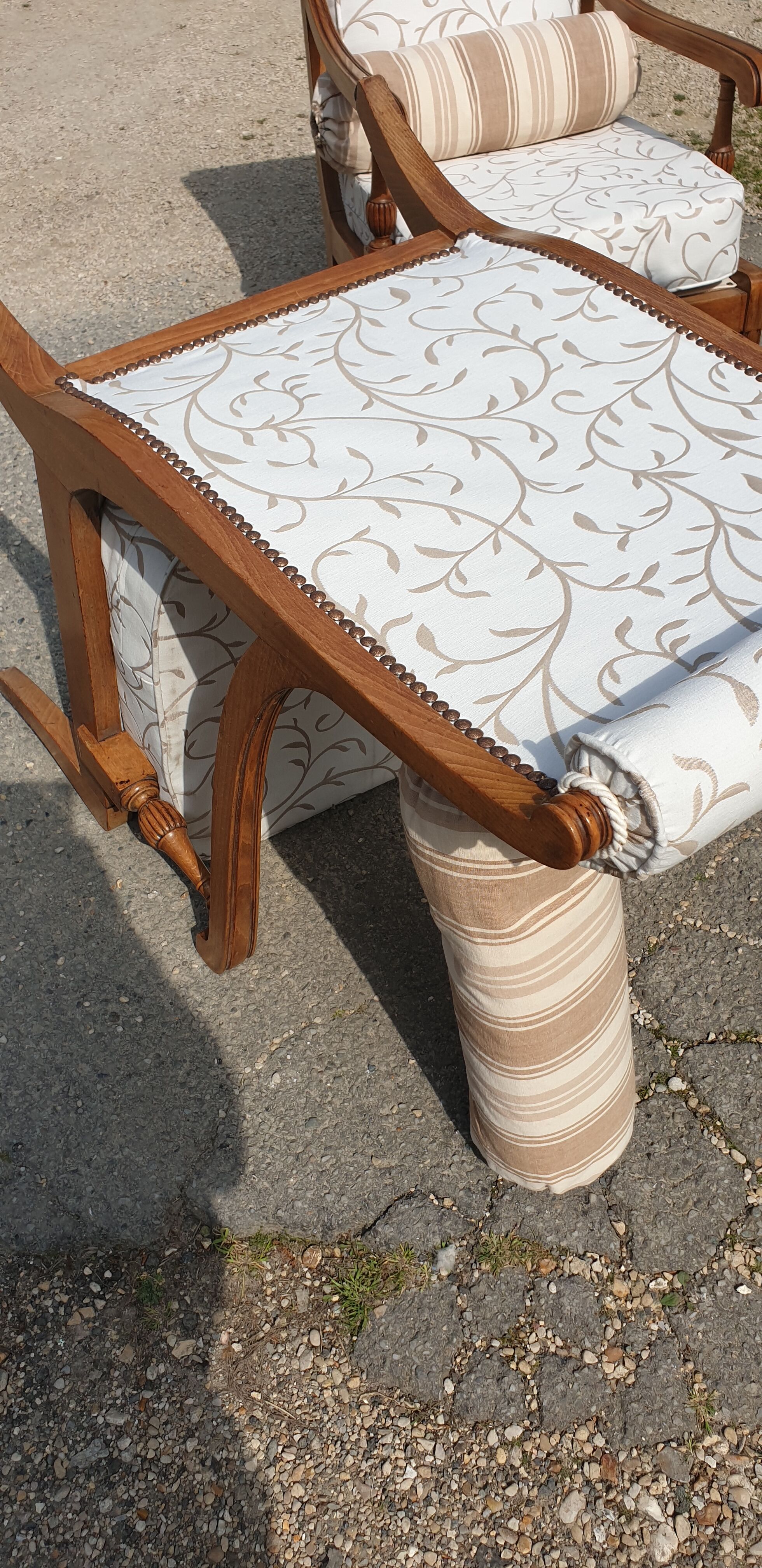 Louis XVI style armchairs in solid cherry wood