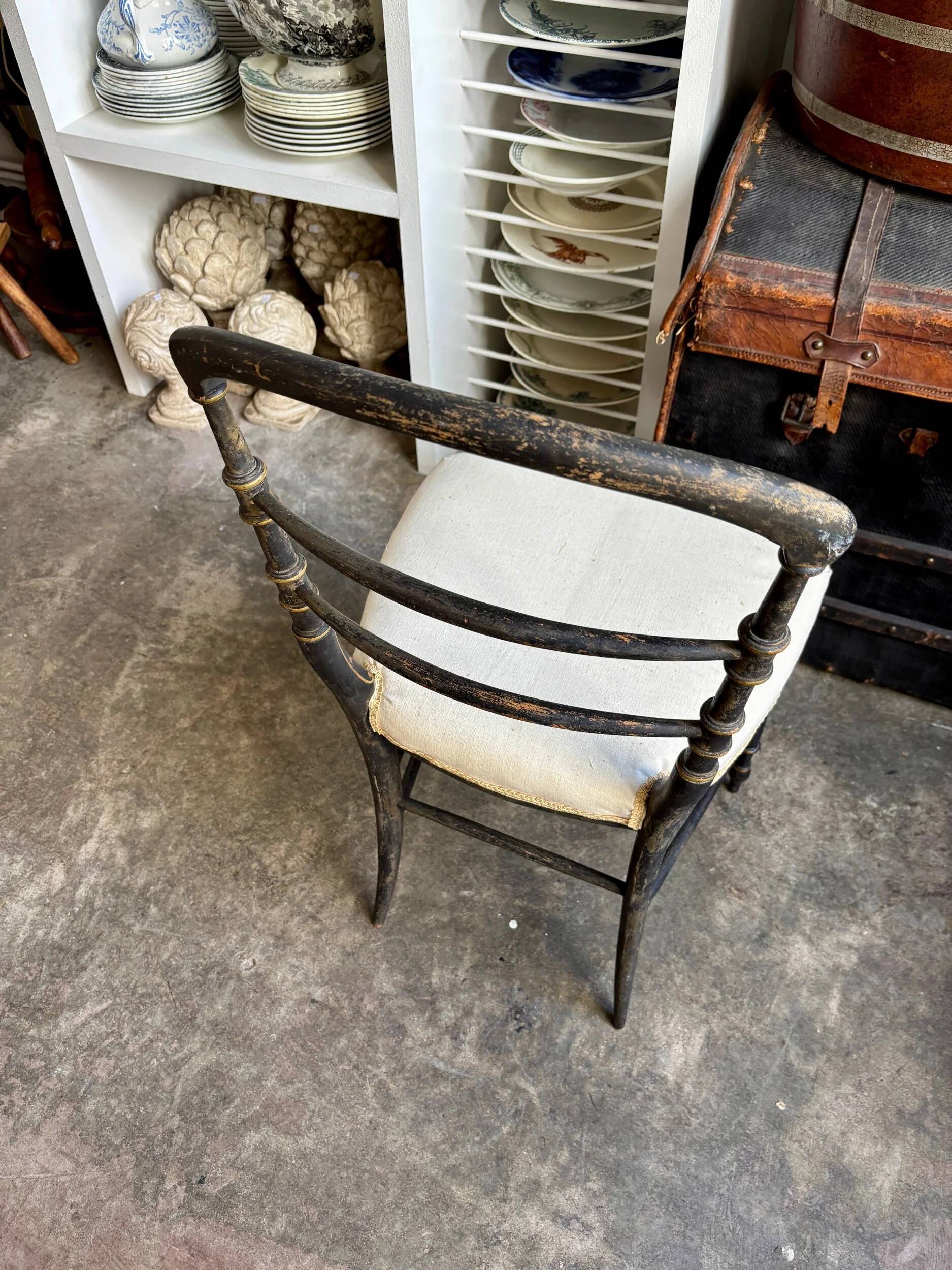 Napoleon III chair in blackened wood and beige fabric