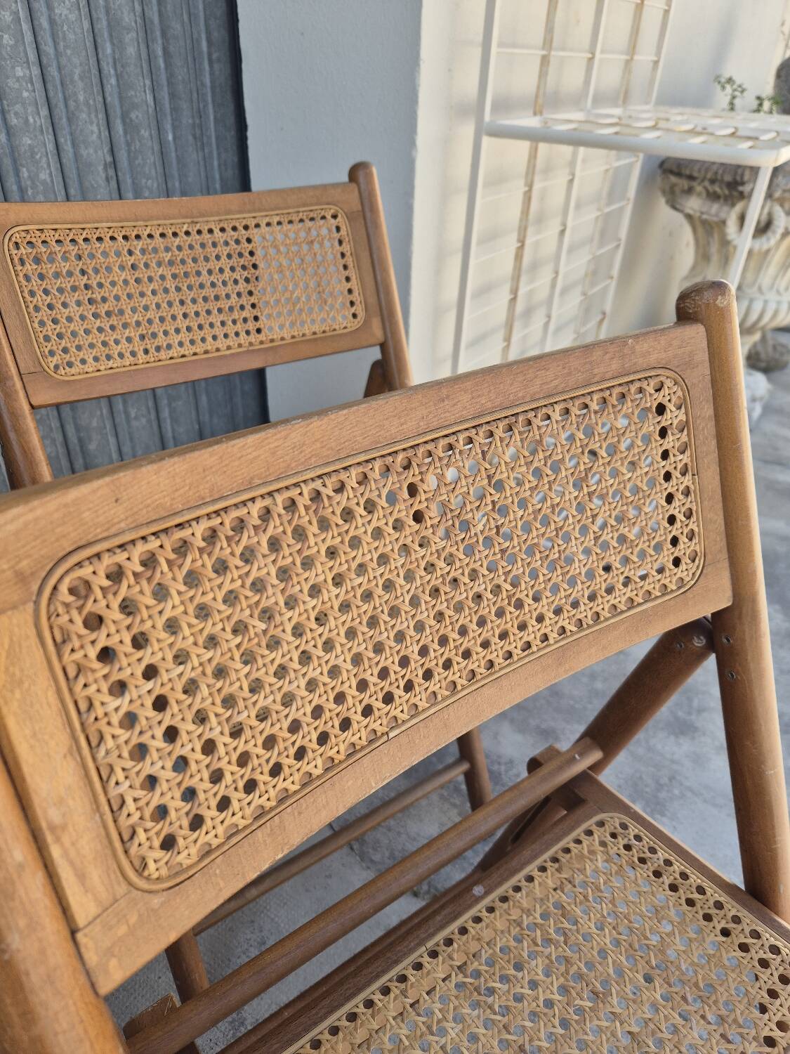 Set of 4 vintage Italian folding chairs in cane 1970s