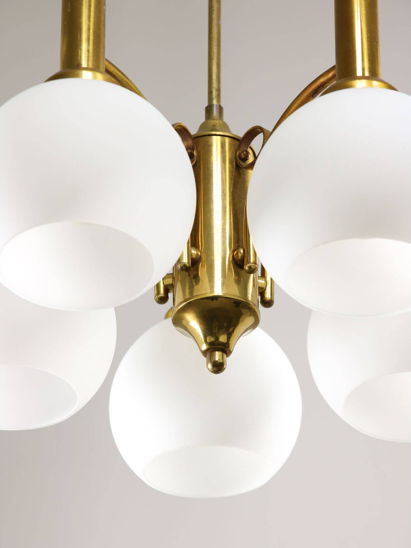 Mid-century Italian Brass and Opaline Chandelier