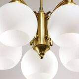 Mid-century Italian Brass and Opaline Chandelier