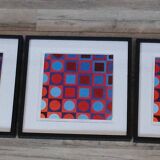 Trio Tableaux Vintage Art Optique - Victor Vasarely - Cadres 40x40cm