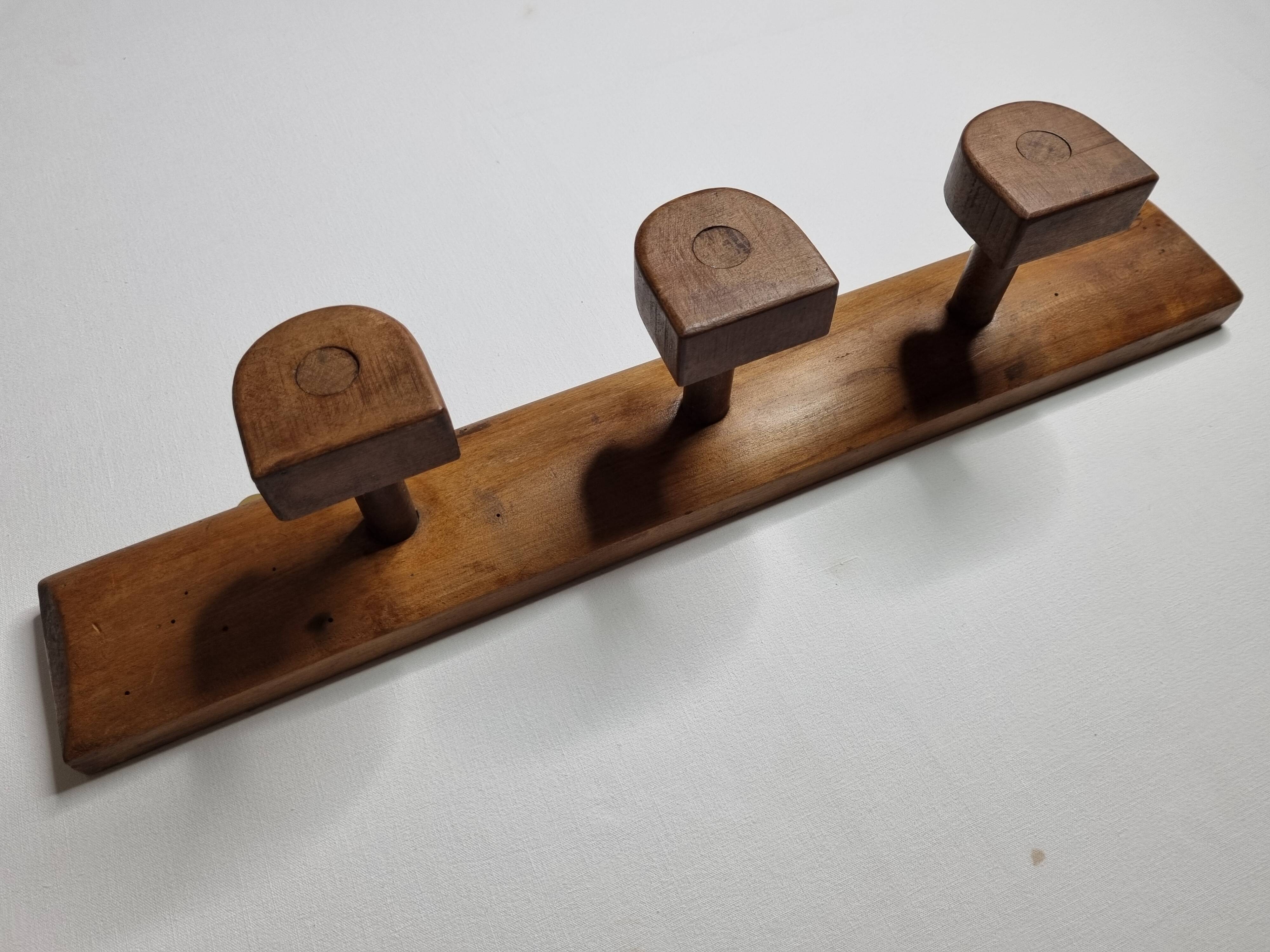 Vintage solid wood wall coat rack with three hooks 60 cm