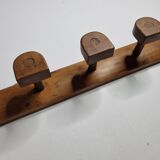 Vintage solid wood wall coat rack with three hooks 60 cm