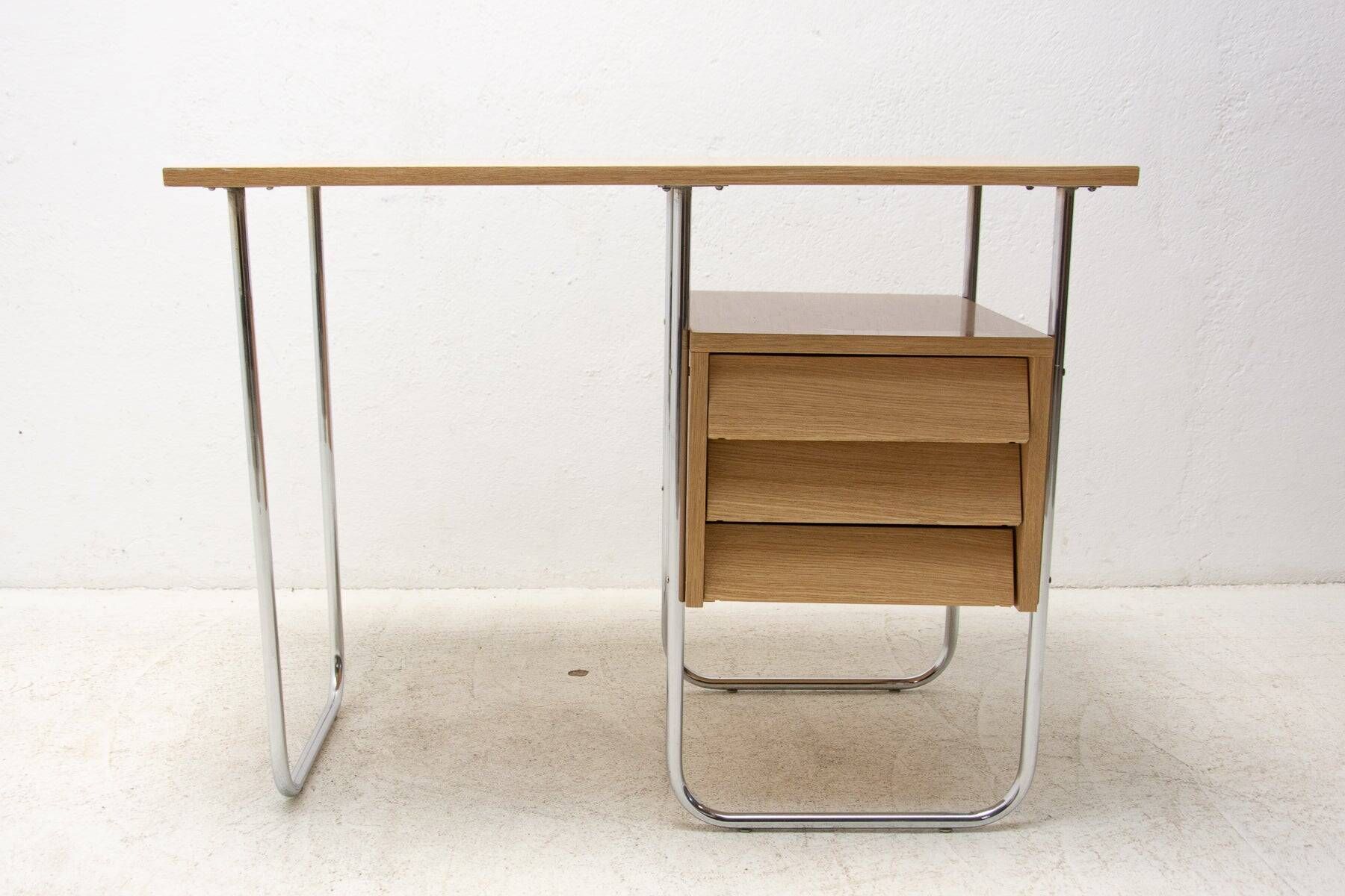 Writing desk, mid-century chrome and formica desk, 1950s, Czechoslovakia