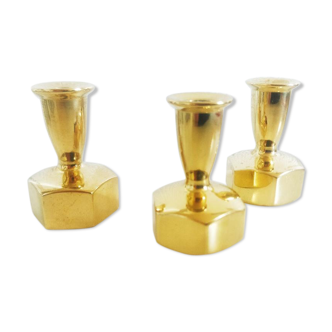 Set of 3 Scandinavian brass candlesticks L125 by Hans-Agne Jakobsson Markaryd 1960