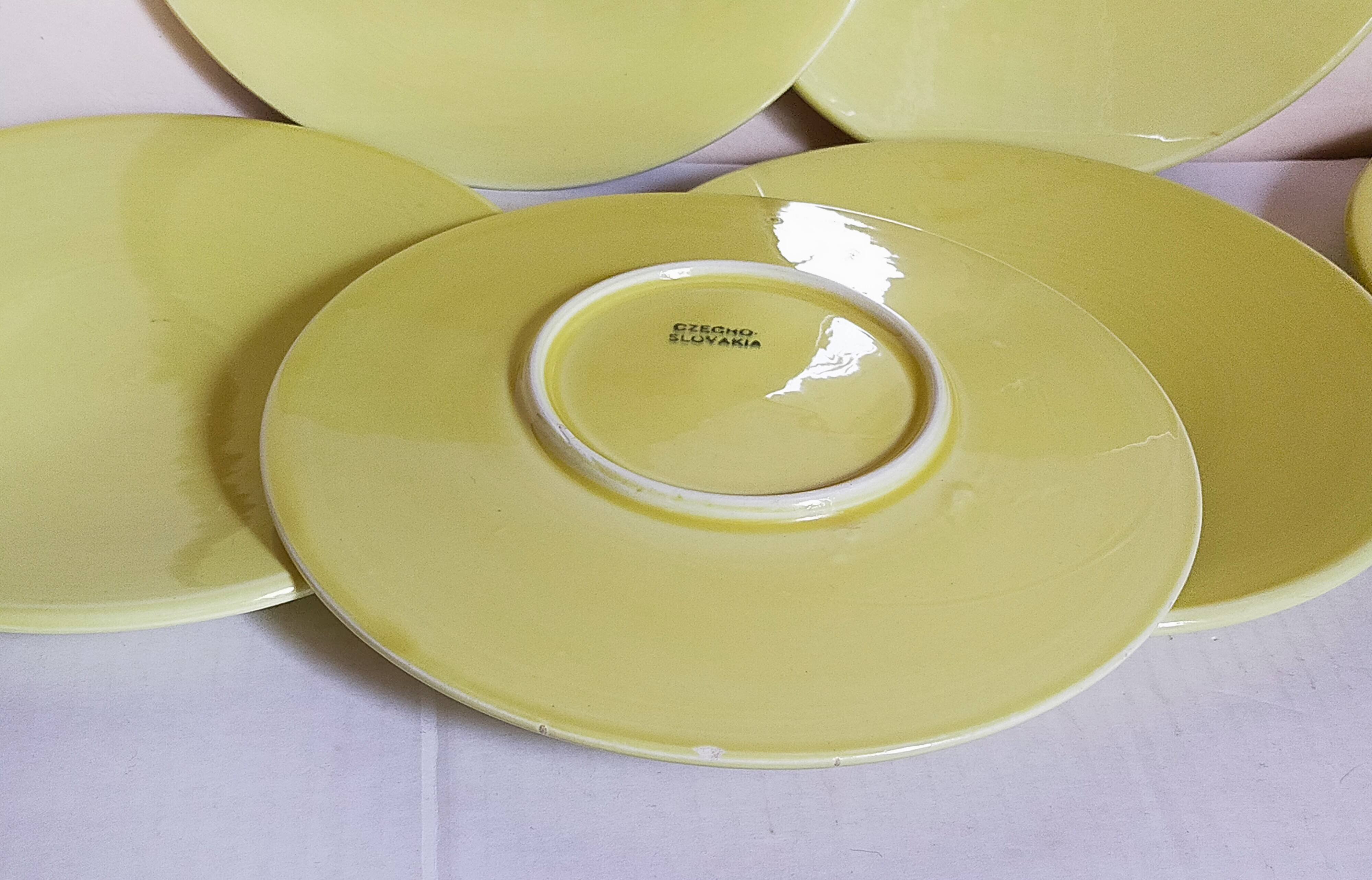Six vintage Czech ceramic dessert plates