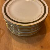 Complete old service in green and gold Limoges porcelain.