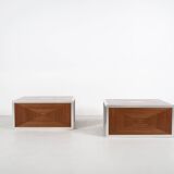 Pair of 70's aluminum and mahogany coffee/sofa end tables